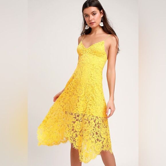 NWT Lulu’s bumble bee yellow one wish lace midi dress formal Sz M - Picture 3 of 10